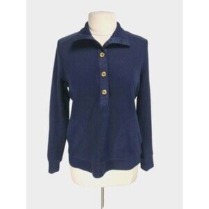 LAUREN RALPH LAUREN Women 3/4 Button Up Knit Top Size M Navy Blue Long SLV 201A